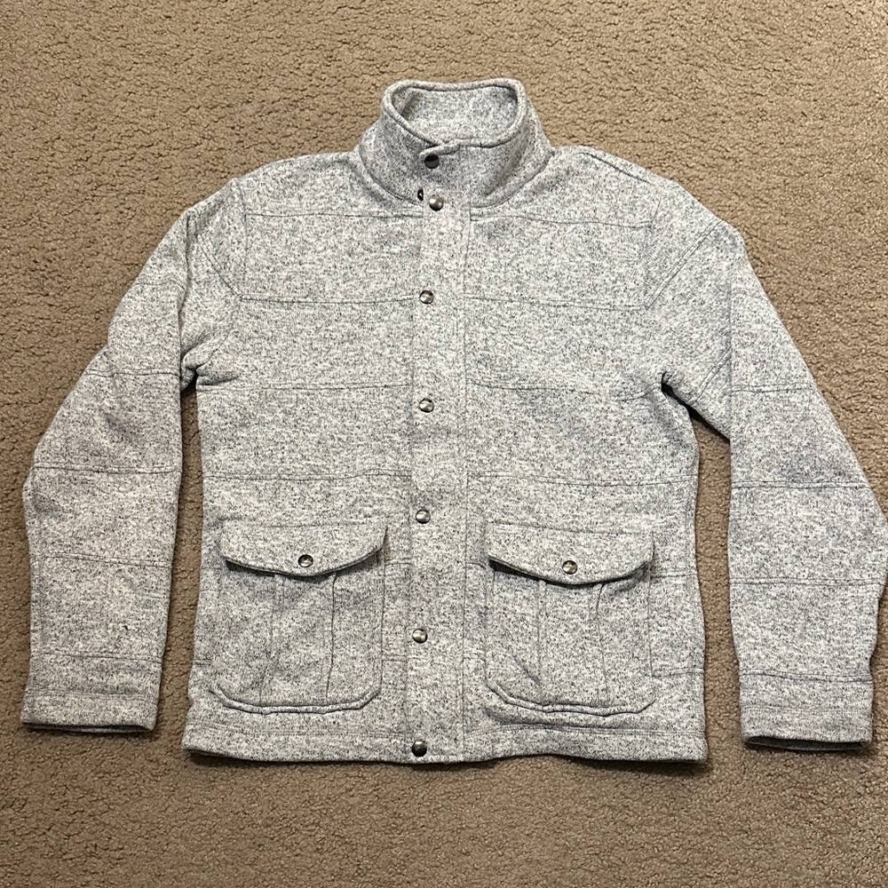 Banana Republic Mens Full Zip Up Button Front Sweater Jacket Light Gray Size M